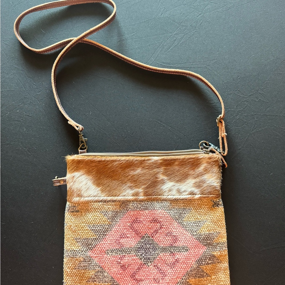 Bohemian Tan and Pink Myra Crossbody Bag